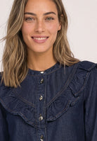 Langarm Denim Bluse mit Rüschen
