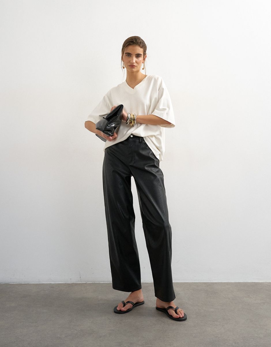 TSTALLA COATED BARREL TROUSERS