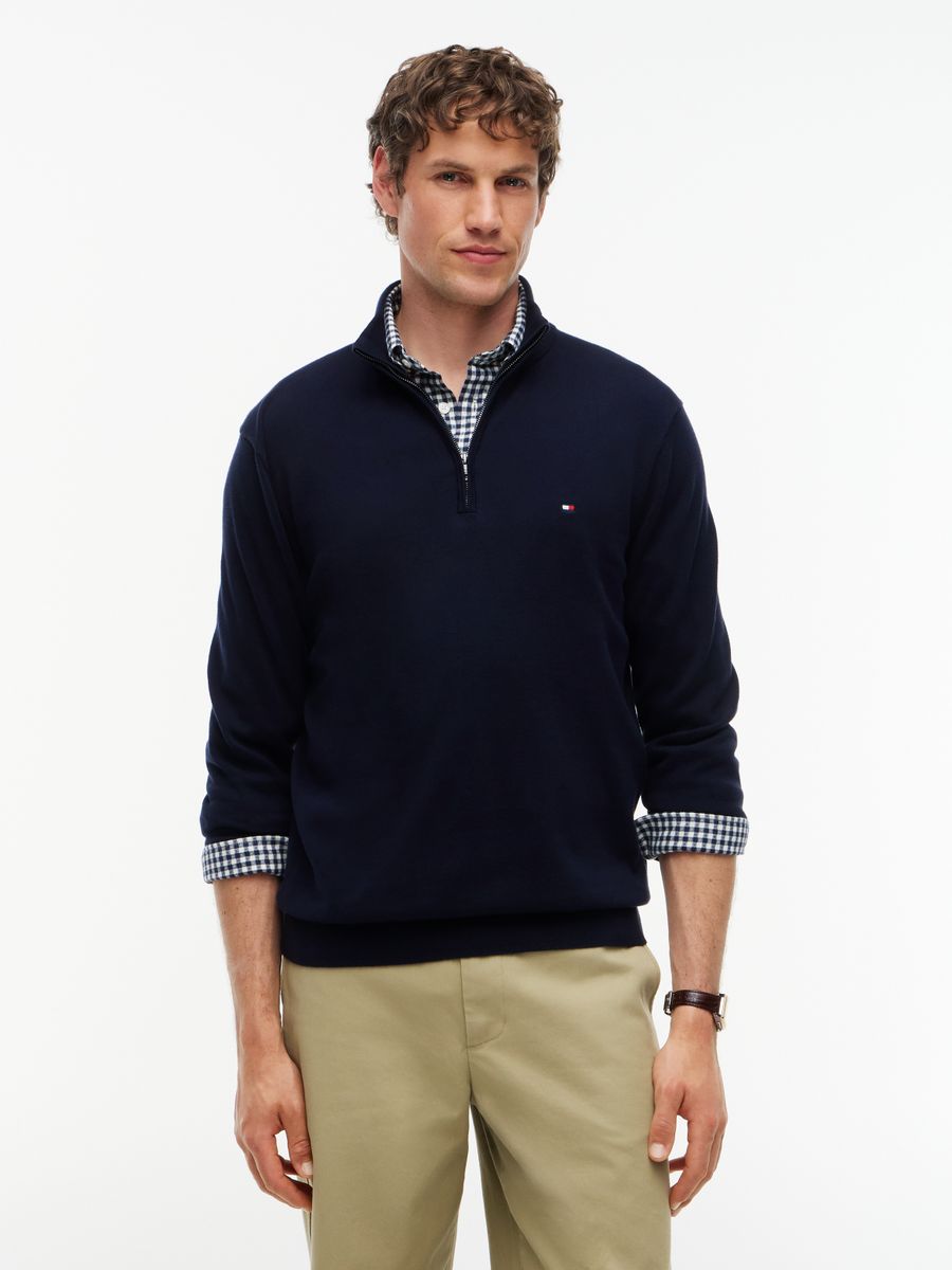 ESSENTIAL COTTON ZIP MOCK