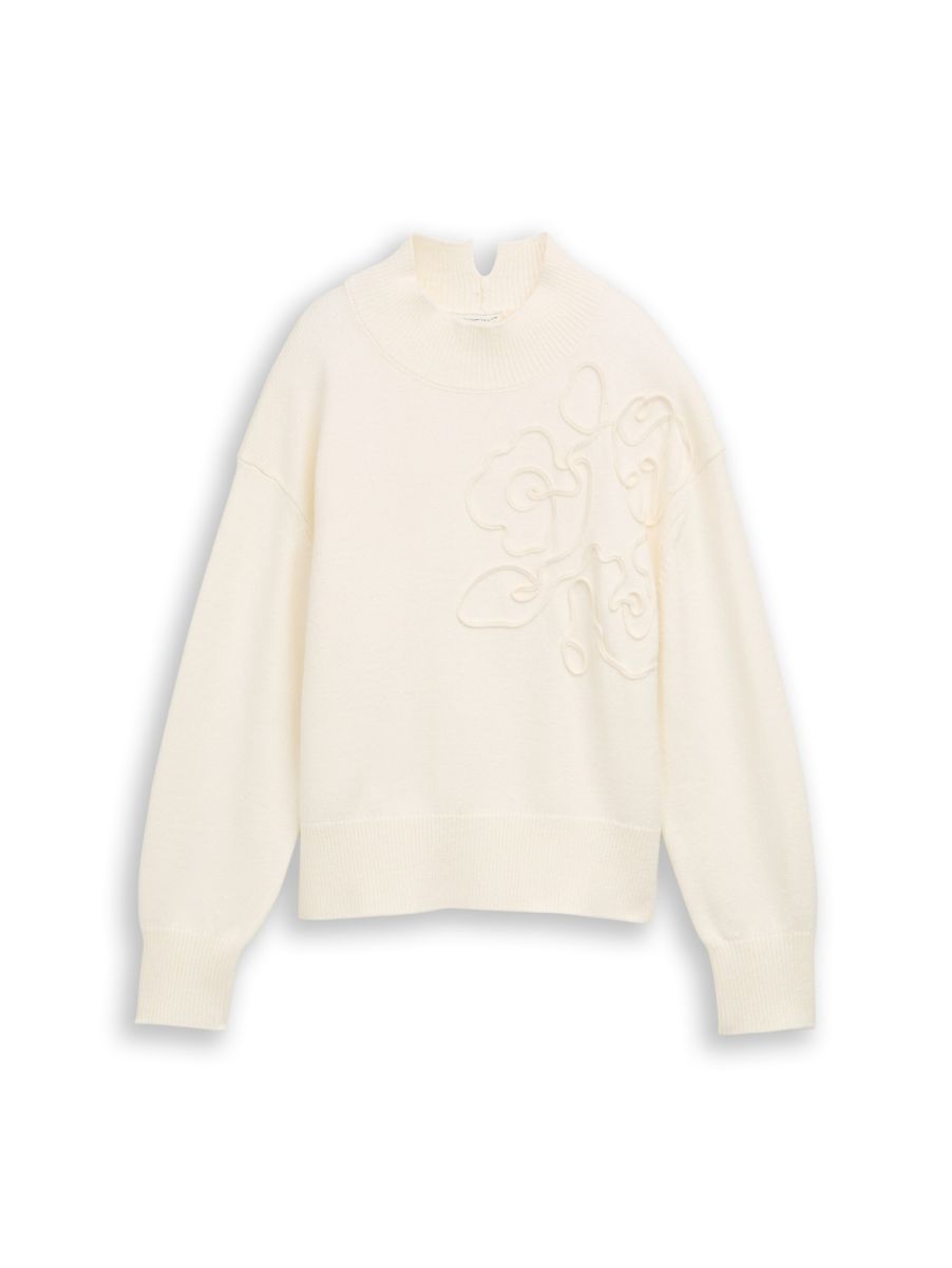 Oversize Cosy Strickpullover mit Blumen-Stickerei