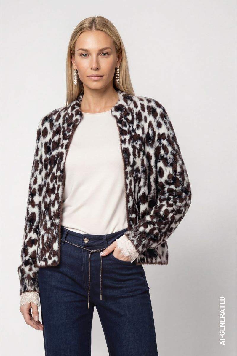 Flauschige Leo-Strickjacke