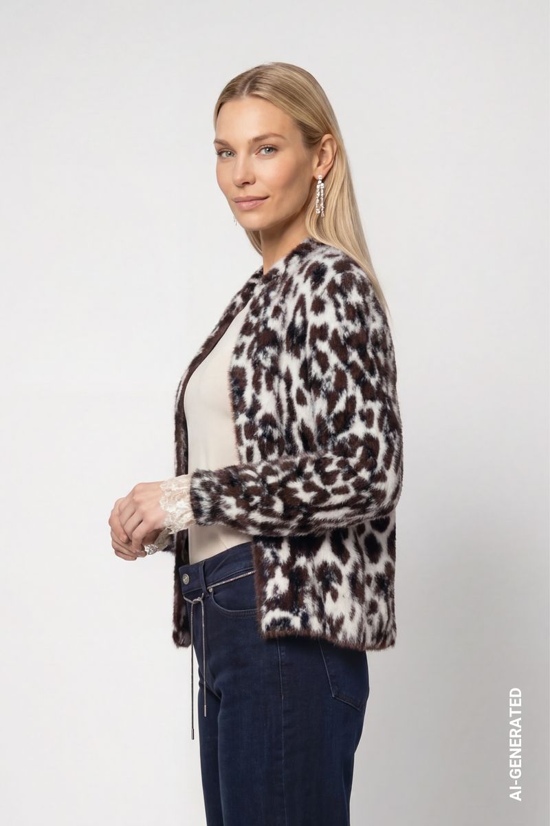 Flauschige Leo-Strickjacke