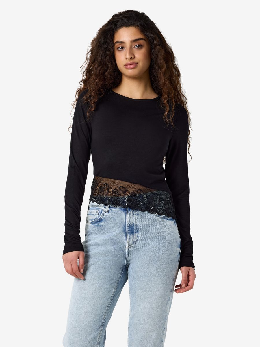NMJUNE L/S ASSYM LACE TOP