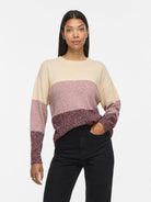 VISPOSA O-NECK L/S STRIPE KNIT TOP/PB/1