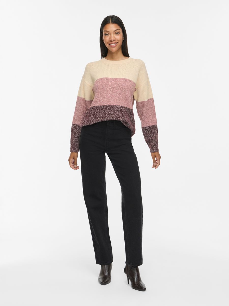 VISPOSA O-NECK L/S STRIPE KNIT TOP/PB/1