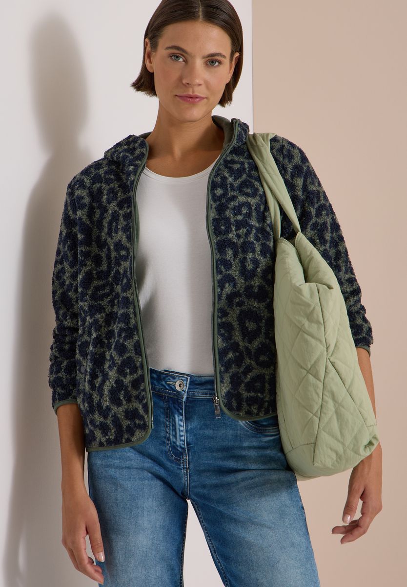 Teddy-Jacke mit Kapuze und Leo-Muster