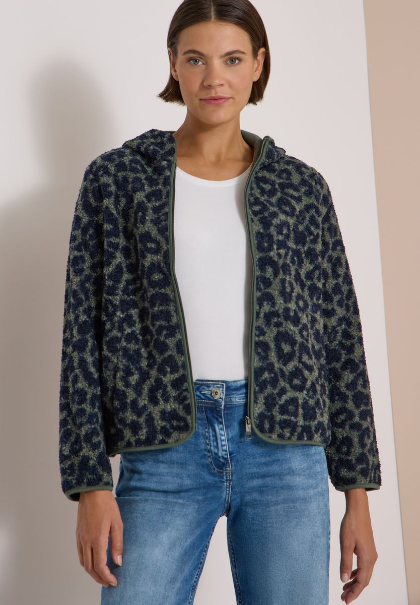 Teddy-Jacke mit Kapuze und Leo-Muster