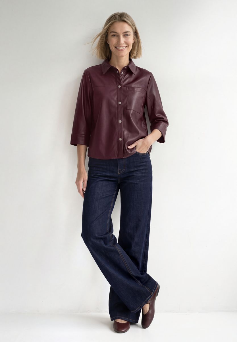 3/4-Arm Hemdbluse im Leder-Look