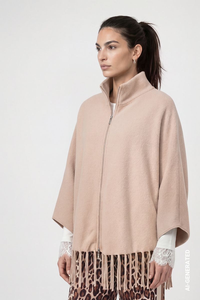 Strickcape mit Fransen