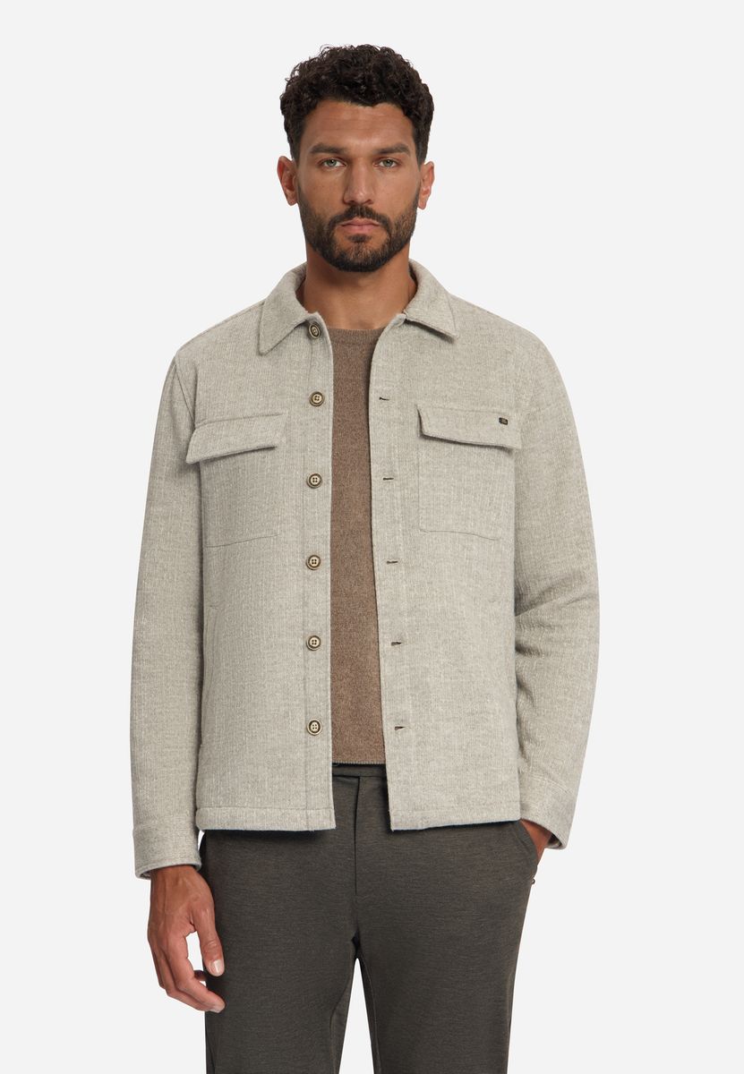 Overshirt Full Button Solid Jacquard Stripe Bottom and Chest Pockets