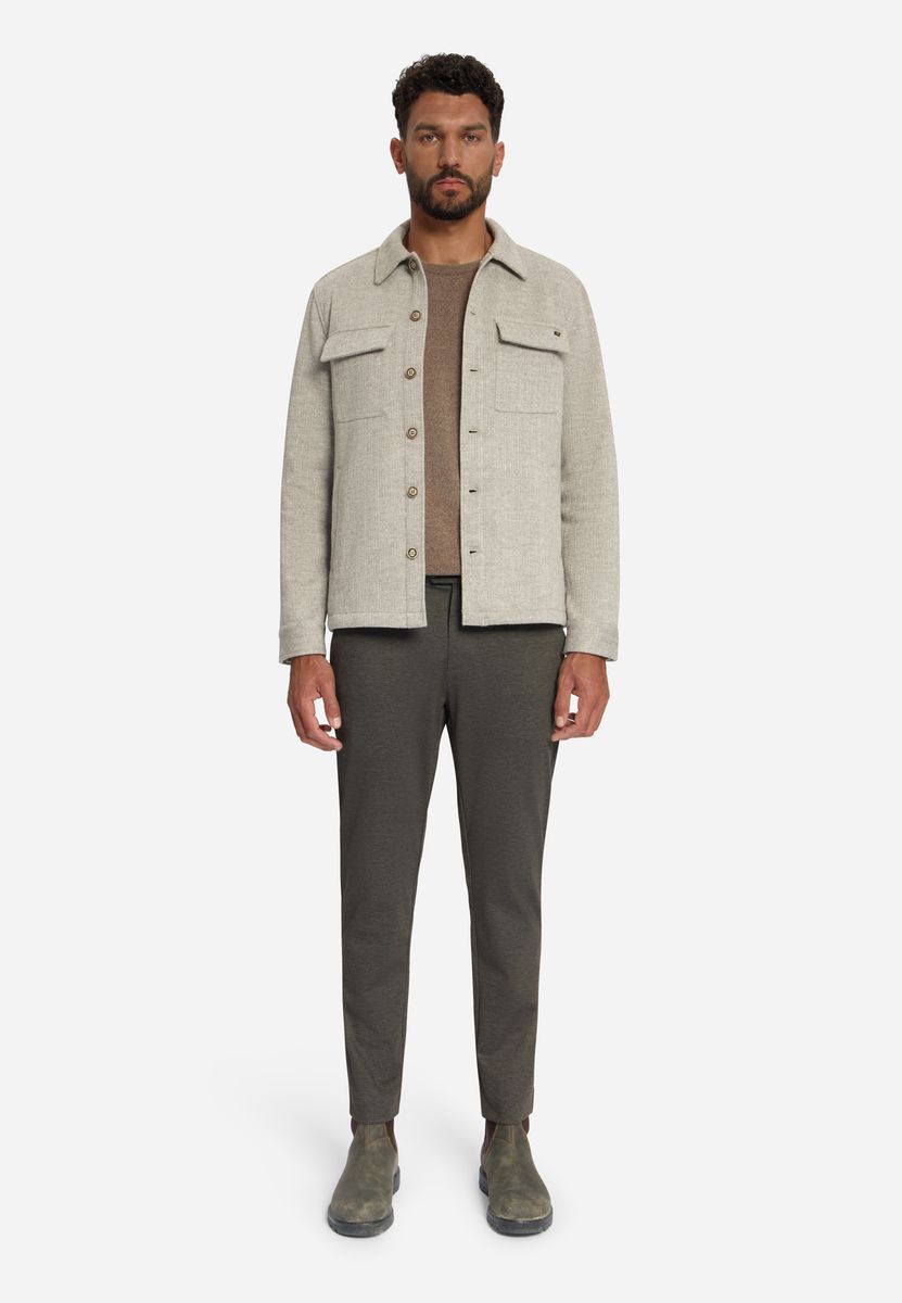 Overshirt Full Button Solid Jacquard Stripe Bottom and Chest Pockets