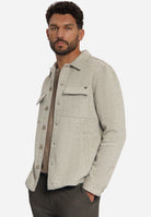 Overshirt Full Button Solid Jacquard Stripe Bottom and Chest Pockets