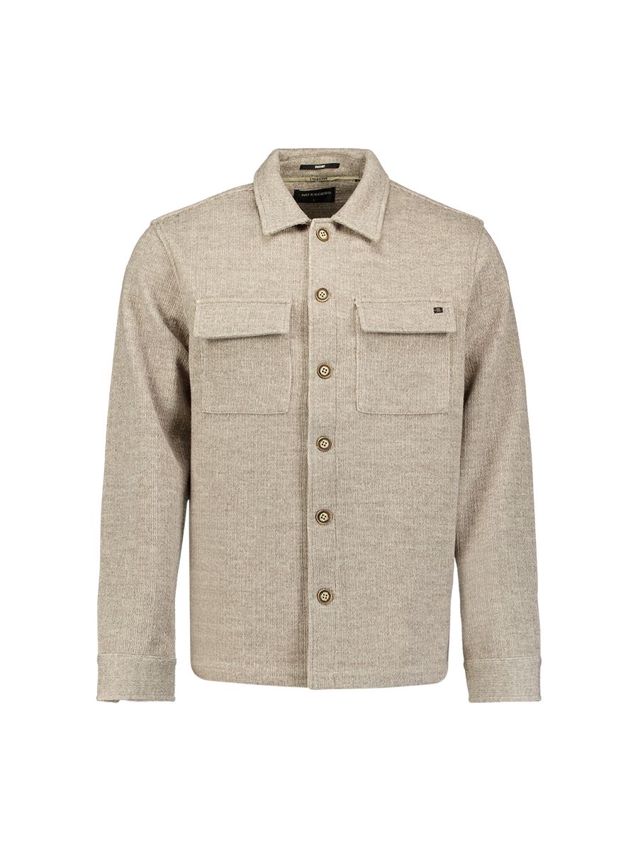 Overshirt Full Button Solid Jacquard Stripe Bottom and Chest Pockets