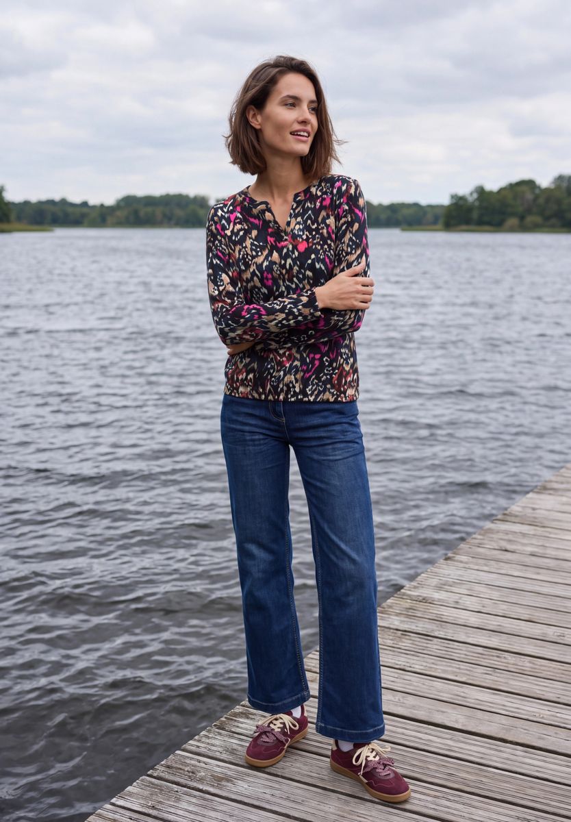 Shirt mit Split Neck im Tunika-Look