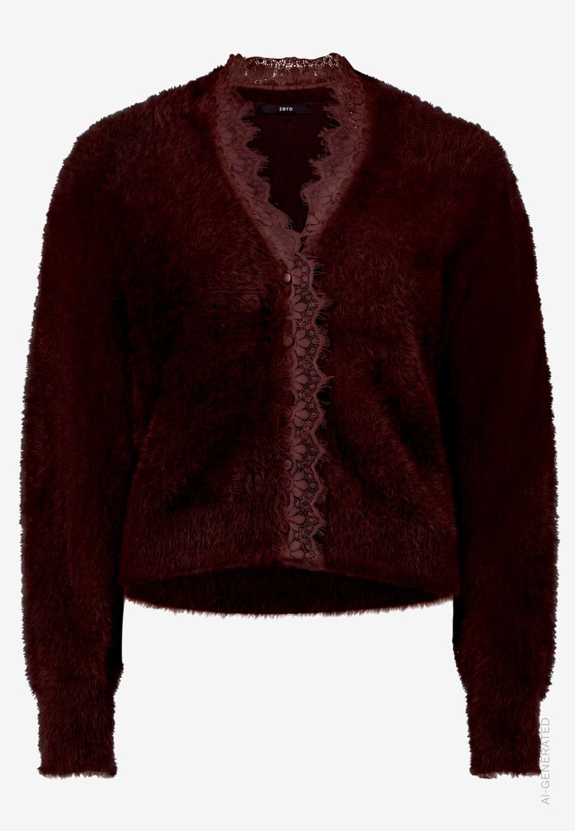 Flauschige Strickjacke Damen  mit Spitze