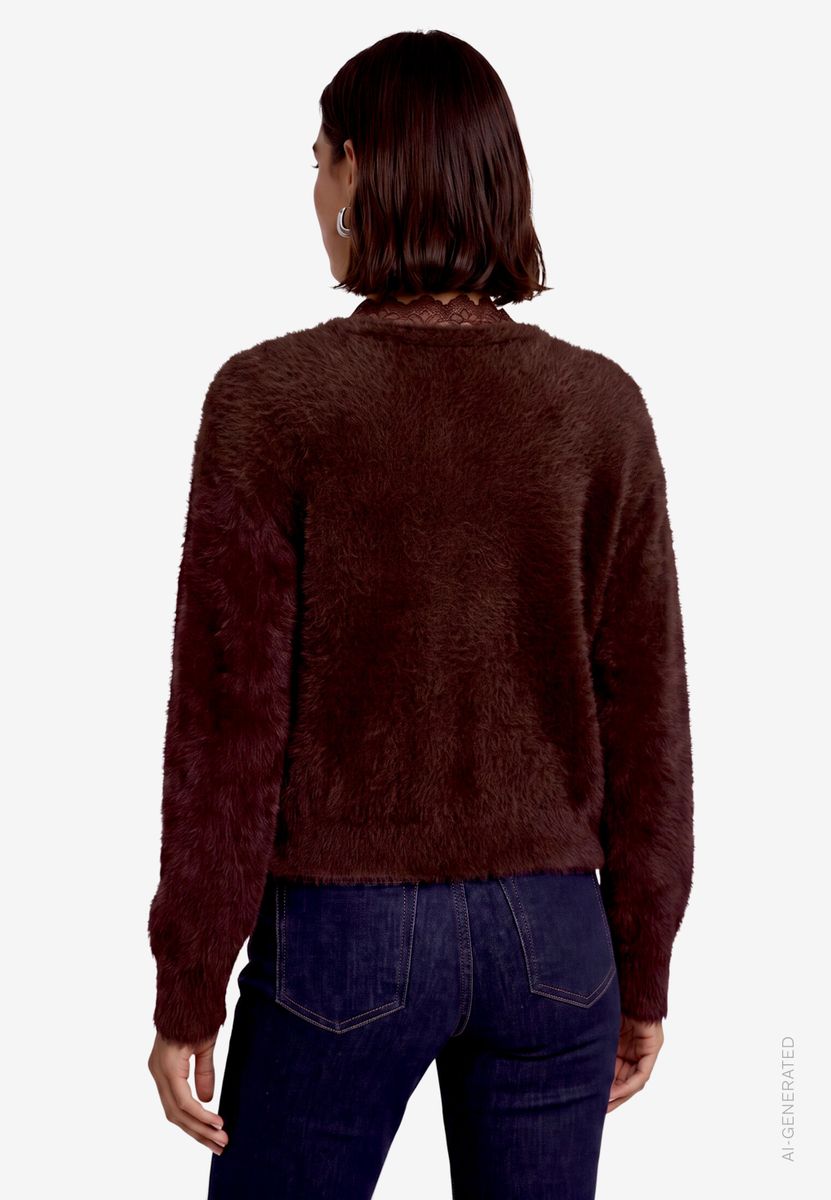Flauschige Strickjacke Damen  mit Spitze