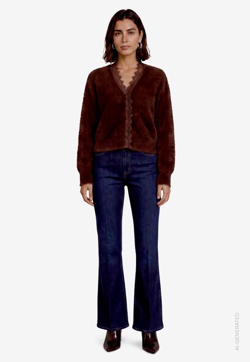 Flauschige Strickjacke Damen  mit Spitze