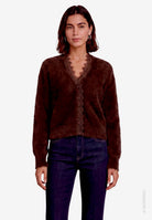 Flauschige Strickjacke Damen  mit Spitze