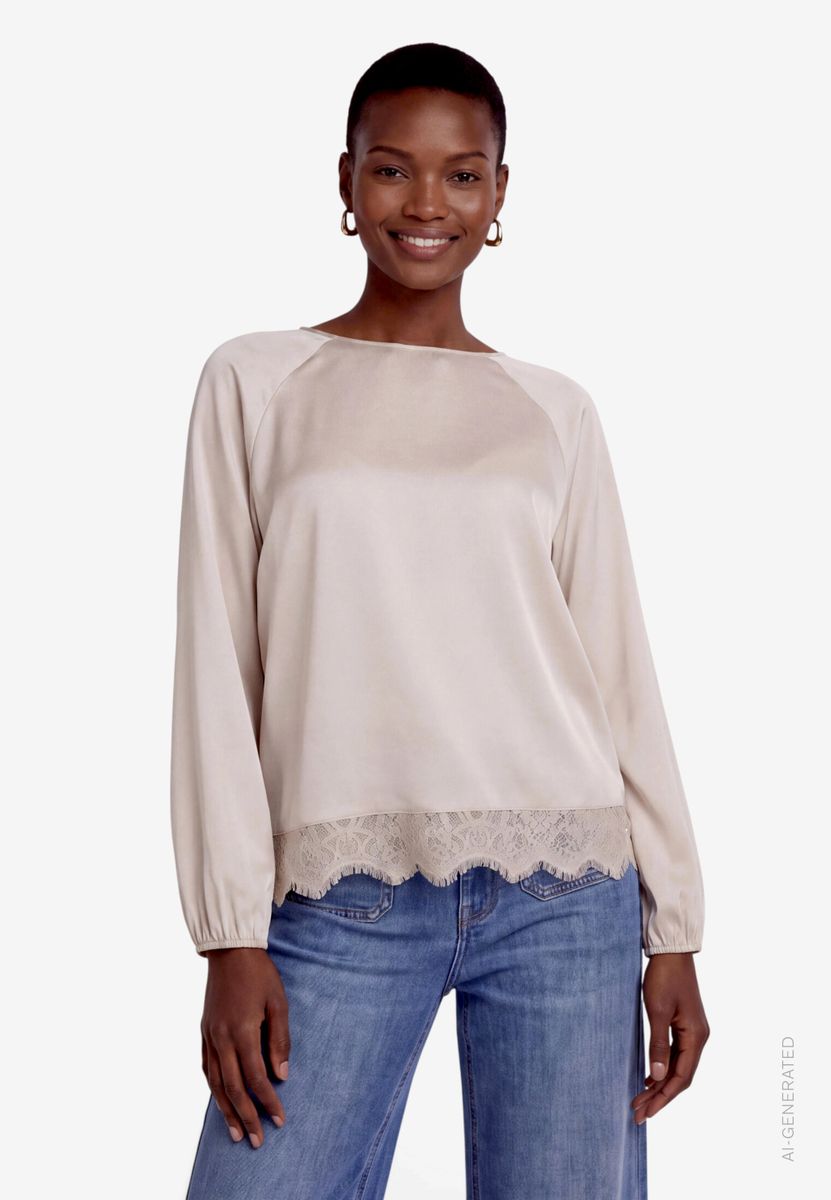 Damen Satin-Bluse mit Spitze