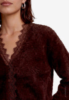 Flauschige Strickjacke Damen  mit Spitze