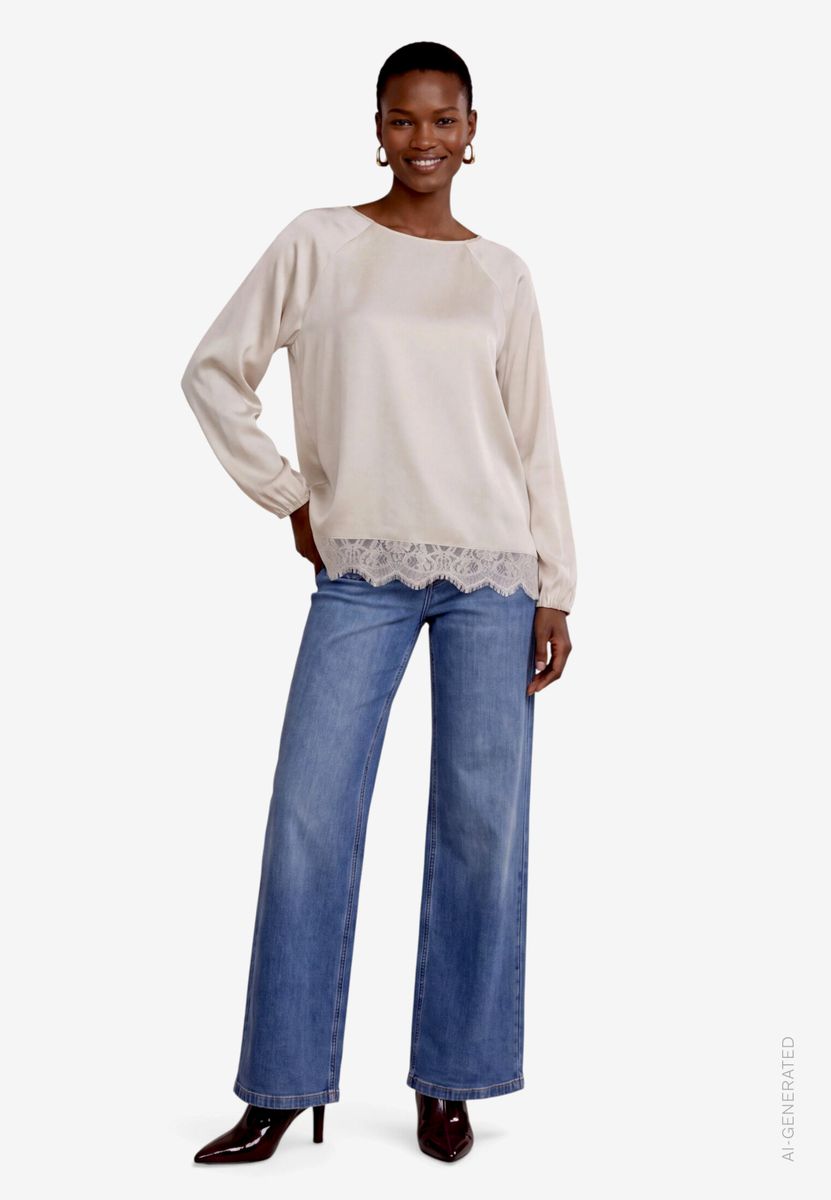 Damen Satin-Bluse mit Spitze