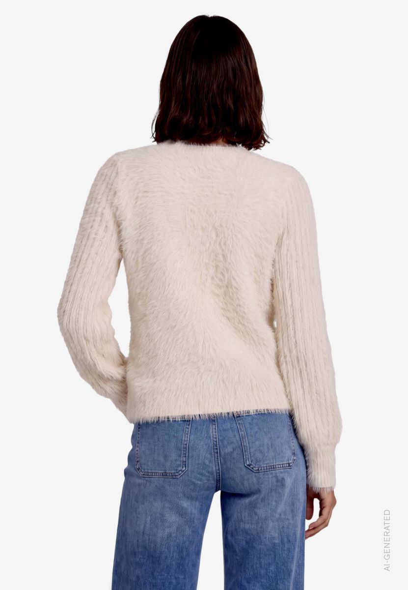 Flauschiger Damen Pullover  mit Stehkragen