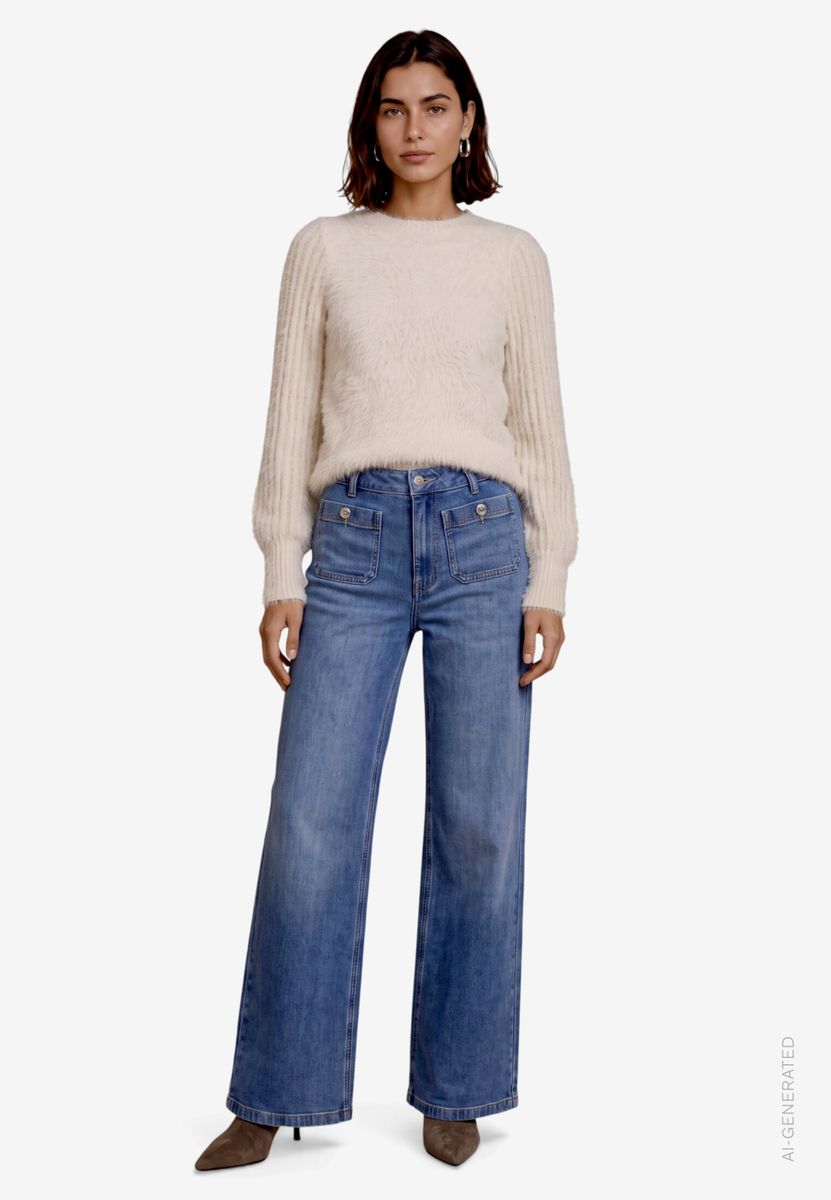 Flauschiger Damen Pullover  mit Stehkragen