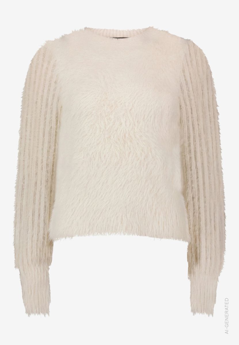 Flauschiger Damen Pullover  mit Stehkragen