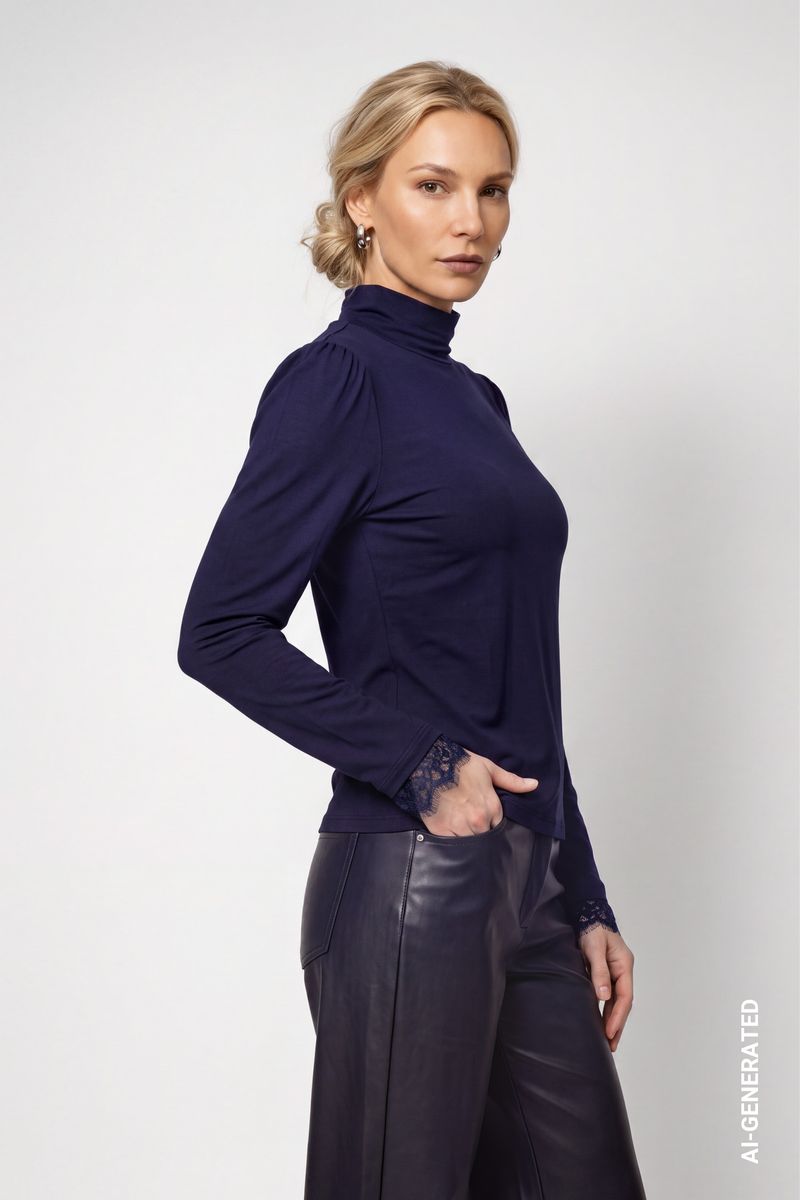 Rollkragenshirt mit Spitze