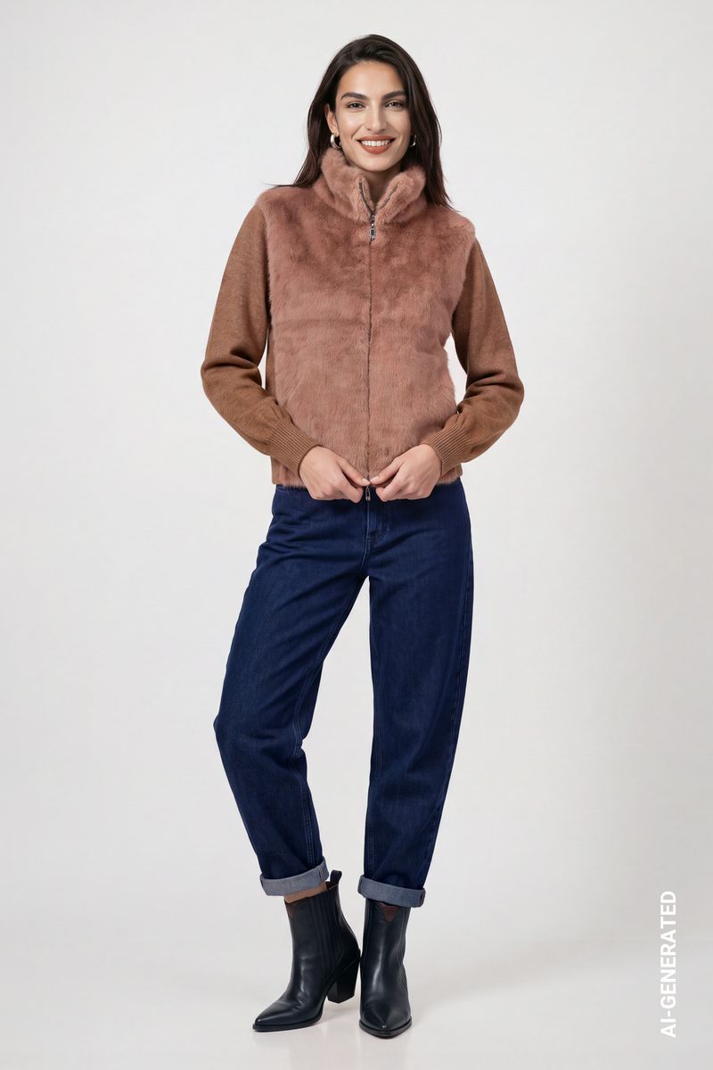 Strickjacke mit Kunstfell
