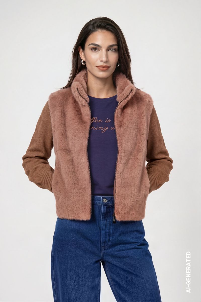 Strickjacke mit Kunstfell