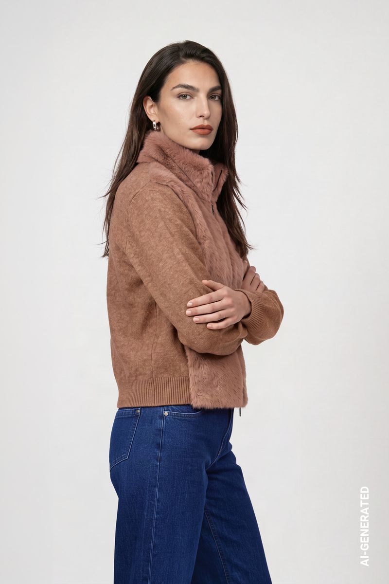 Strickjacke mit Kunstfell