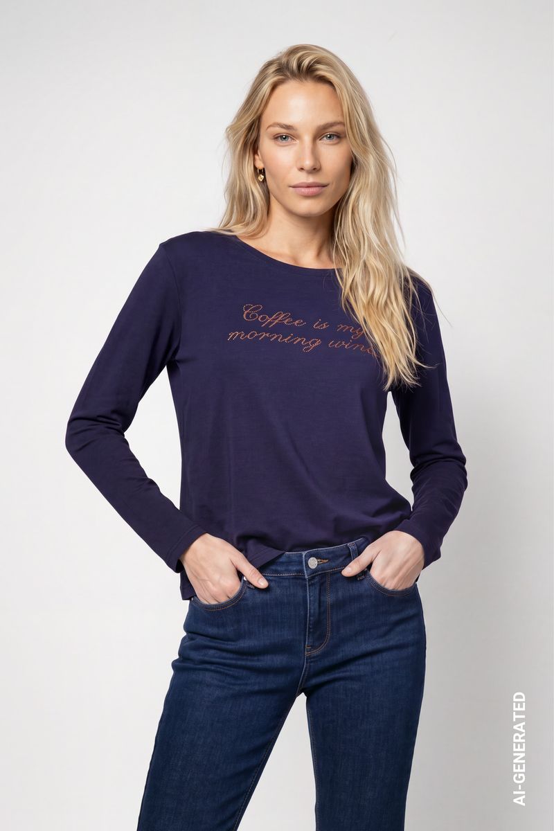 Langarmshirt mit Strassschriftzug