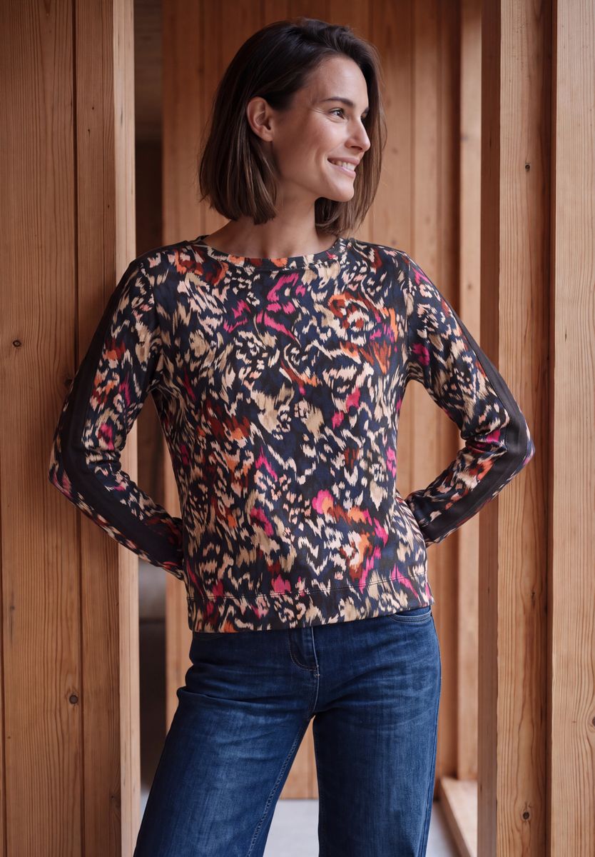 Langarm Shirt mit Boat Neck und Print