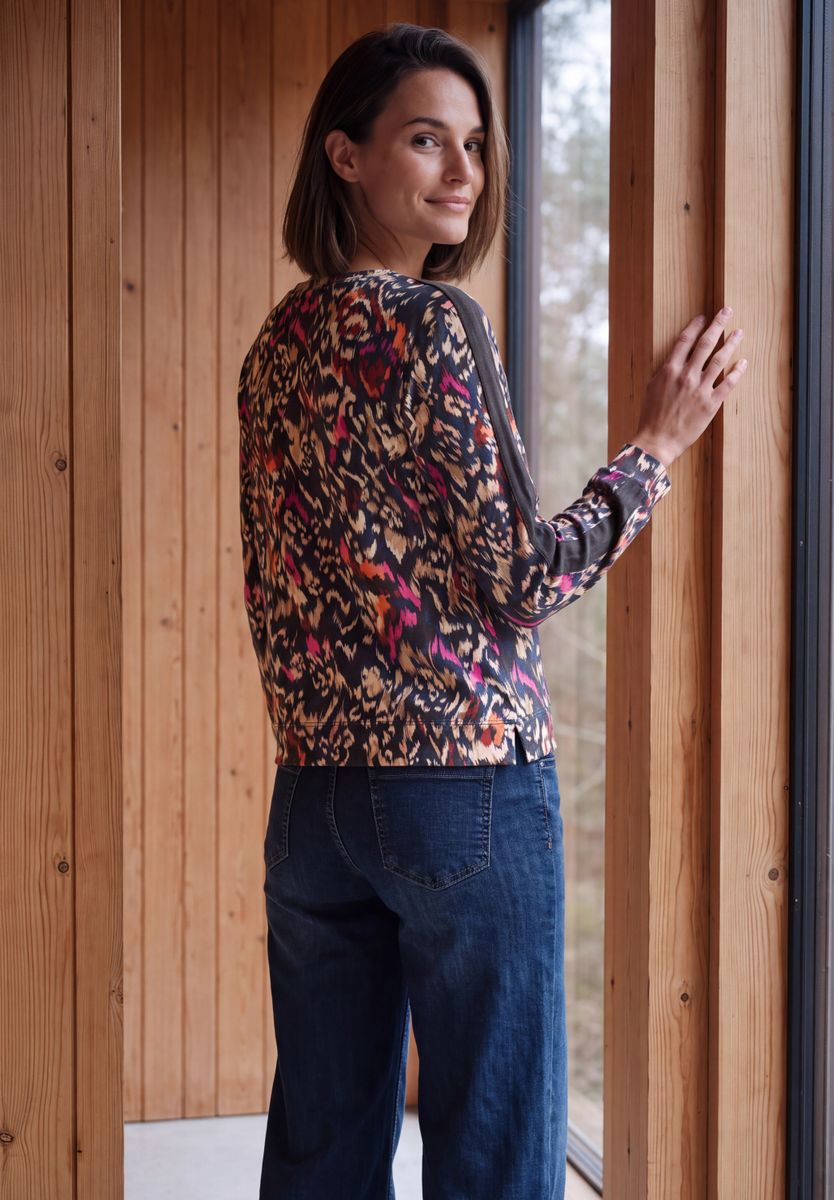 Langarm Shirt mit Boat Neck und Print