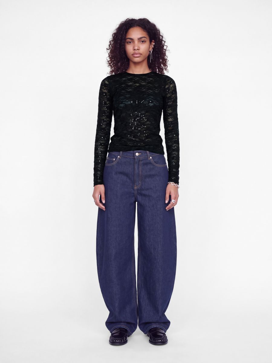 JXLUNA LS LACE SEQUIN TOP WVN