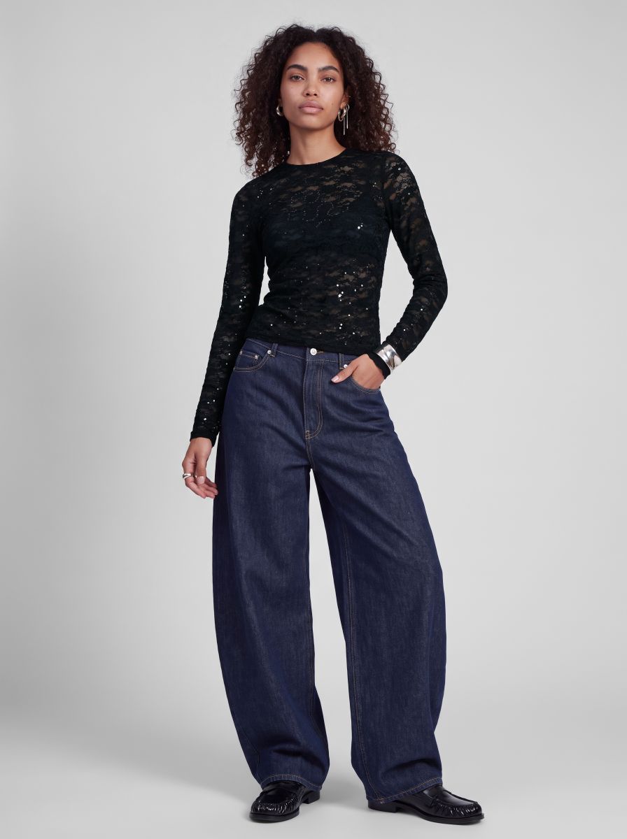 JXLUNA LS LACE SEQUIN TOP WVN