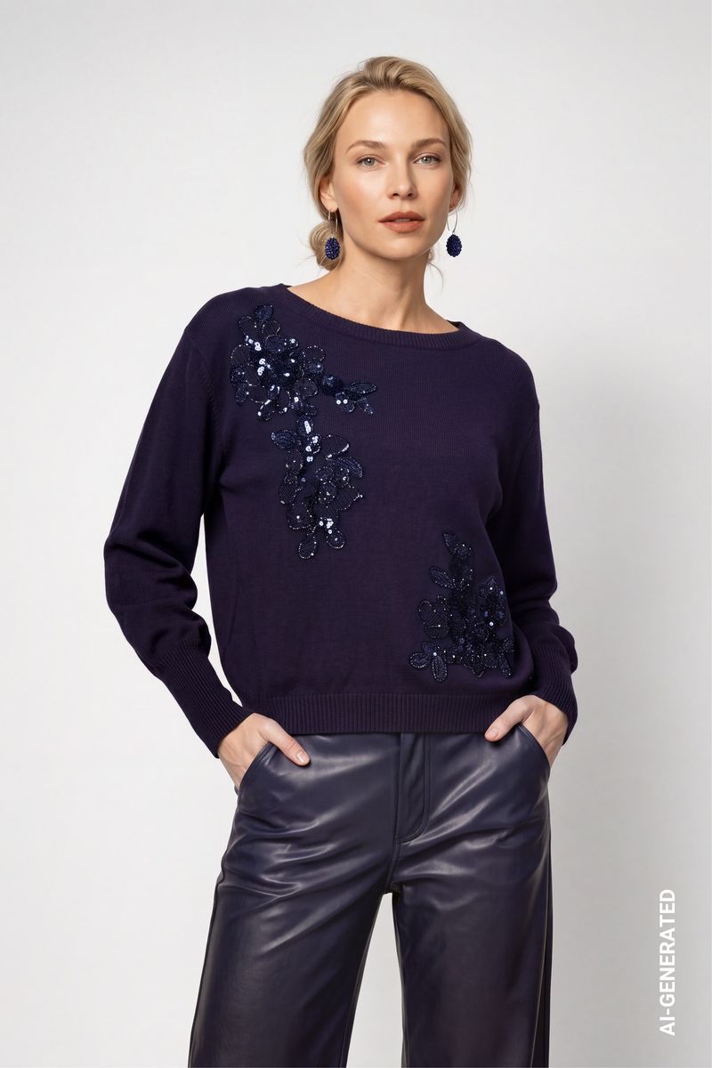 Strickpullover mit Schmuckapplikationen