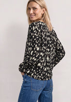 Langarm Tunika mit Split Neck und Reh-Print