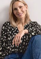 Langarm Tunika mit Split Neck und Reh-Print