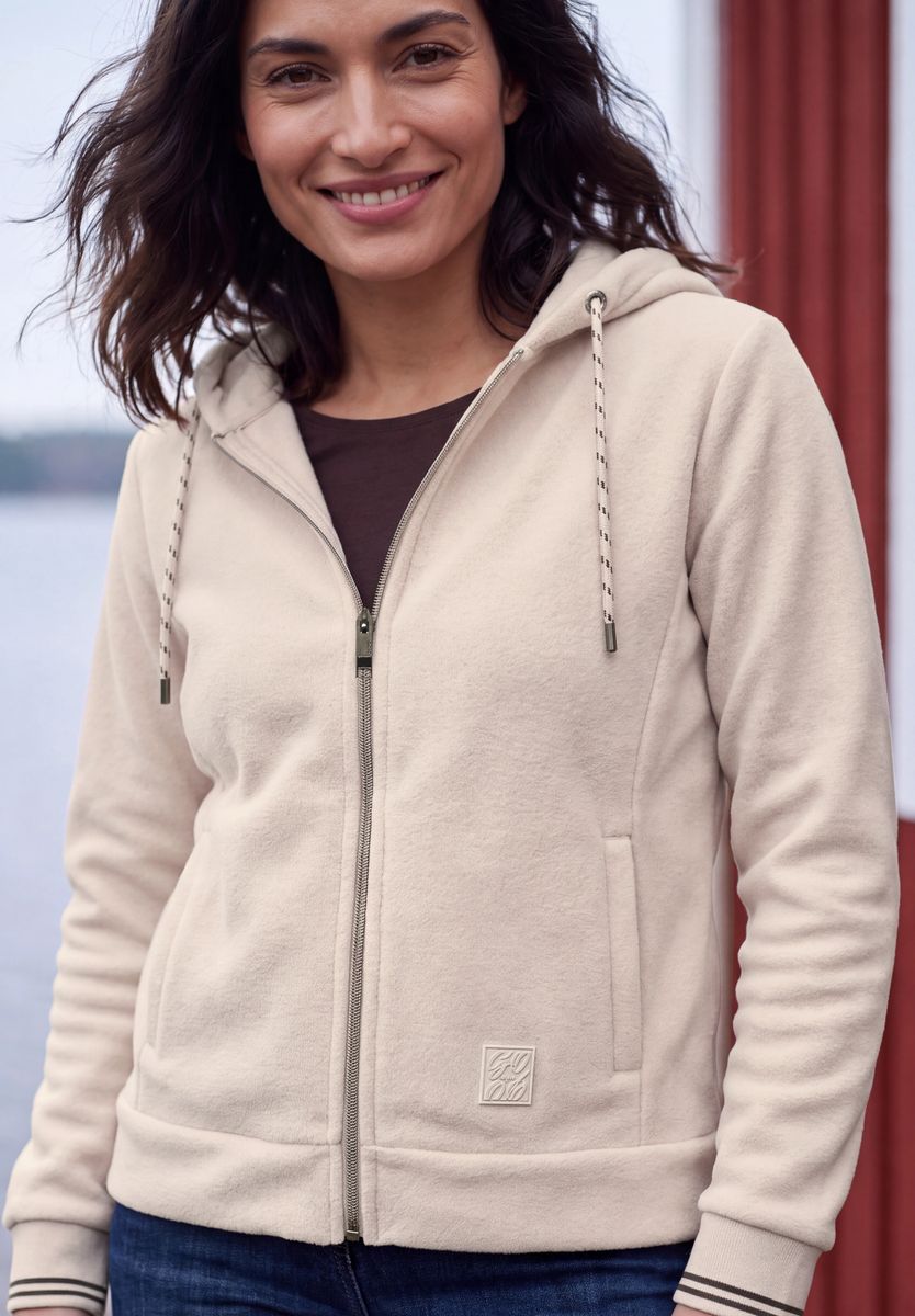 Langarm Fleece Jacke mit Kapuze