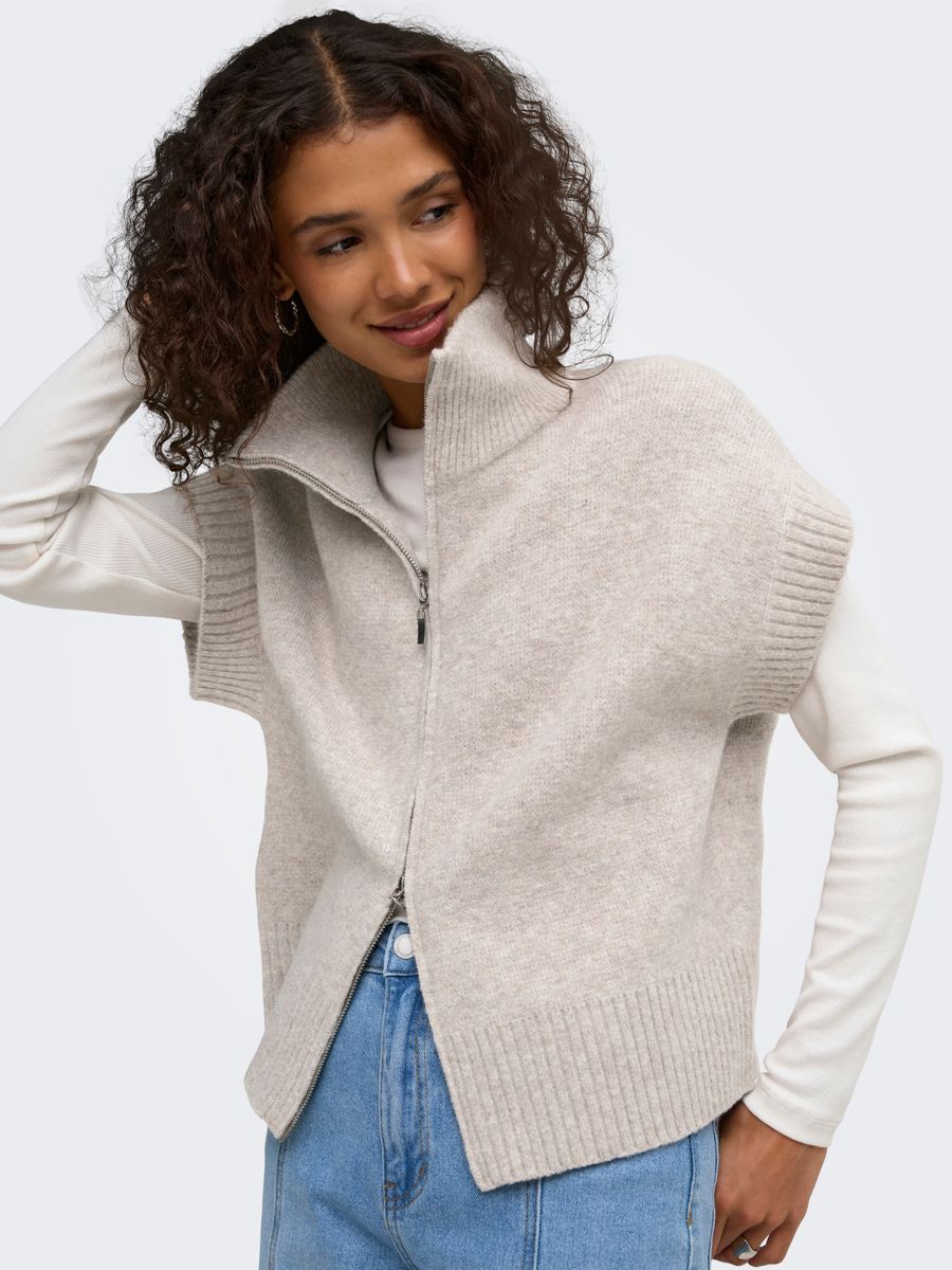 JDYLEA S/L HN 2WAY ZIP VEST KNT NOOS